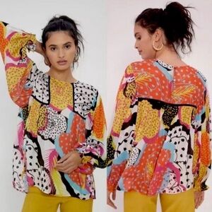 Bl^nk London x Anthropologie MIRANDA PEASANT L Multicolor Eclectic Top